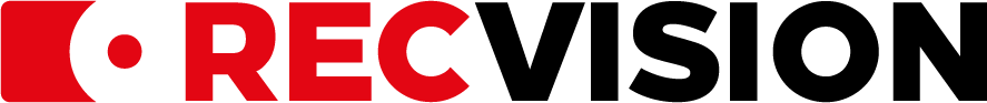 REC Symbol, schwarzer Text, rotes Kamera-Icon links.