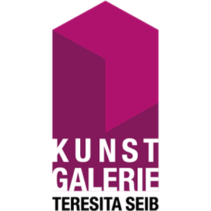 Logo einer Kunstgalerie mit violettem Design und geometrischen Formen.